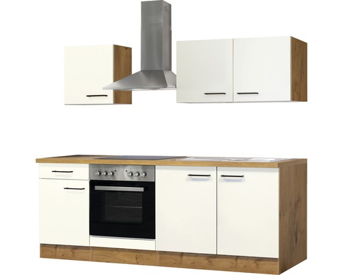 Kuchynská linka so závesnými skrinkami, digestorom, sporákom a drezom