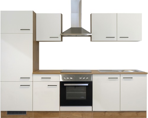 Kuchynská linka so závesnými skrinkami, digestorom, sporákom a drezom