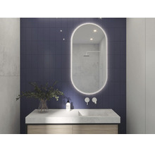 Oválne LED zrkadlo do kúpeľne s osvetlením OVAL LINE BACKLIGHT 100 x 50 cm v bielom ráme