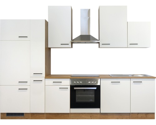 Kompletná kuchyňa so závesnými skrinkami, digestorom, sporákom a drezom