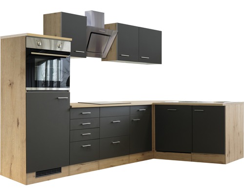 Moderná rohová kuchyňa s digestorom, rúrou a drezom