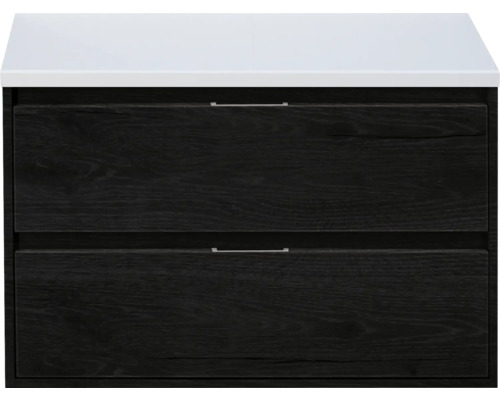 Kúpeľňová skrinka pod umývadlo Sanox Porto farba čela black oak ŠxVxH 90 x 59 x 50 cm umývadlová doska biela matná Kúpeľňová skrinka pod umývadlo Sanox Porto farba čela black oak ŠxVxH 90 x 59 x 50 cm umývadlová doska biela matná