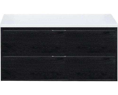Kúpeľňová skrinka pod umývadlo Sanox Porto farba čela black oak ŠxVxH 120 x 59 x 50 cm umývadlová doska biela matná Kúpeľňová skrinka pod umývadlo Sanox Porto farba čela black oak ŠxVxH 120 x 59 x 50 cm umývadlová doska biela matná