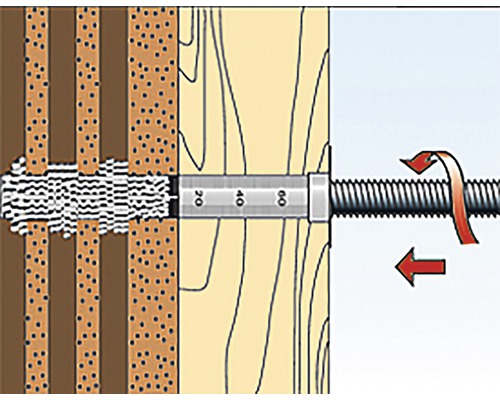 Ilustrácia skrutky upevnenej v stene