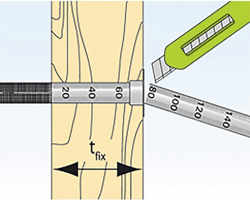Znázornenie hrúbky upevnenia v dreve pomocou rezacieho noža
