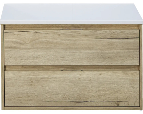 Kúpeľňová skrinka pod umývadlo Sanox Porto farba čela dub prírodný ŠxVxH 90 x 59 x 50 cm umývadlová doska matná biela Kúpeľňová skrinka pod umývadlo Sanox Porto farba čela dub prírodný ŠxVxH 90 x 59 x 50 cm umývadlová doska matná biela