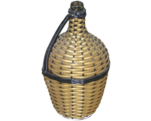 Sklenený demižón v prútenom koši s uchom