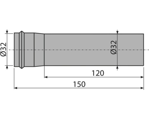 Technický nákres rúry s priemerom 32 mm a dĺžkou 150 mm