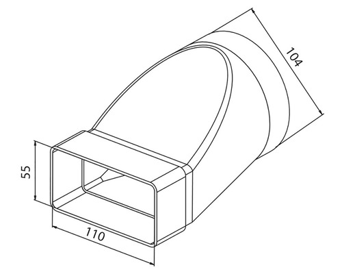 Technický výkres tvarovky kanála s rozmermi 110 x 55 x 104 mm