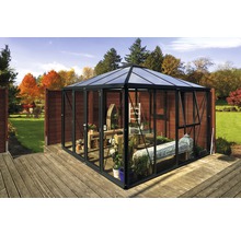 Skleník Vitavia Fortuna kombinácia skla a polykarbonátu 314,4x314,4 cm rám čierny