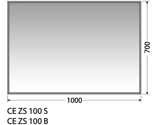 Zrkadlo do kúpeľne Intedoor Centino strieborné 100x70 cm CE ZS 100 S Technický nákres zrkadla s rozmermi 1000 x 700 milimetrov.