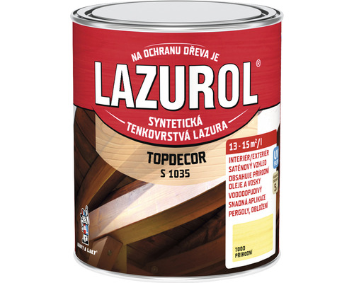 Lazúra na drevo Lazurol Topdecor S1035 T00 prírodný 0,75 l Lazulol Topdecor tenkovrstvá lazúra na drevo pre interiér a exteriér v plechovke
