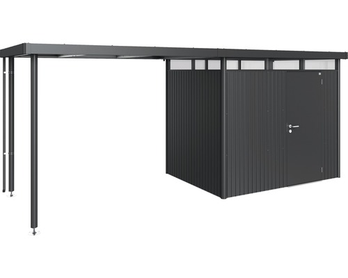 Oceľový záhradný domček s prístreškom pre auto