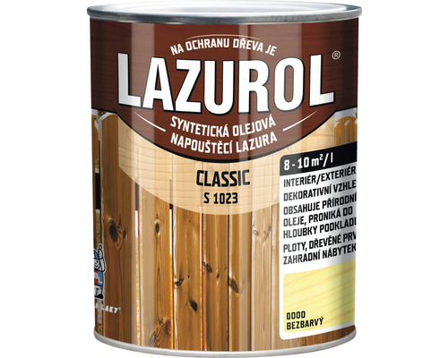 Lazúra na drevo Lazurol Classic S1023 bezfarebná 0,75 l Lazurol syntetická olejová lazúra na drevo pre interiéry a exteriéry