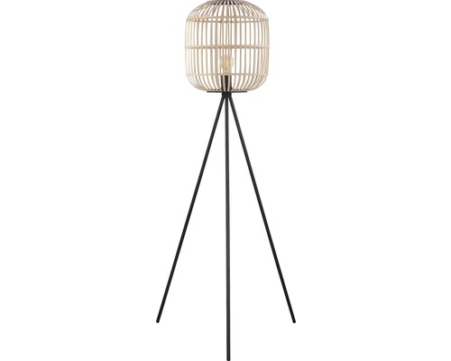 Stojacia lampa s bambusovým tienidlom a statívovou základňou