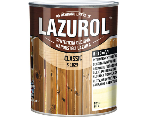 Lazúra na drevo Lazurol Classic S1023 biela 0,75 l-0