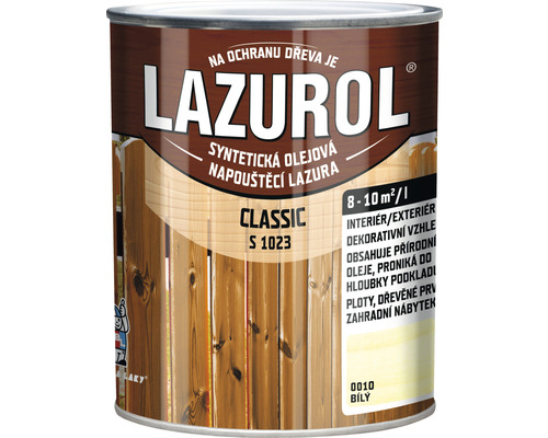 Lazúra na drevo Lazurol Classic S1023 biela 0,75 l Lazurol lazúra na ochranu dreva plechovka