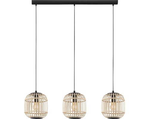 Závesná lampa s tromi tienidlami z drevených lamiel