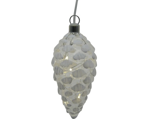 Dekorácia Lafiora sklenená šiška 8 LED 12 cm teplé biele svetlo Dekoratívna svetelná reťaz v tvare šišky na vnútorné použitie