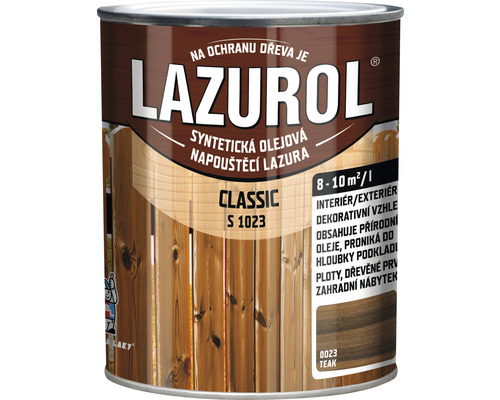 Lazúra na drevo Lazurol Classic S1023 teak 0,75 l Lazurol lazúra na ochranu dreva, plechovka