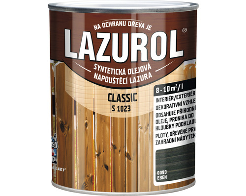 Lazúra na drevo Lazurol Classic S1023 eben 0,75 l Lazúra na ochranu dreva v plechovke
