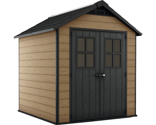 Záhradný domček s dvojkrídlovými dverami a sedlovou strechou