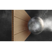 Demolačná guľa naráža do dreveného obkladu