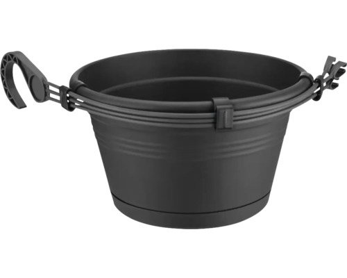 Čierny kvetináč s držiakom na balkón