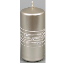 Dekoratívna stĺpová sviečka s trblietavými líniami a ozdobnými kamienkami