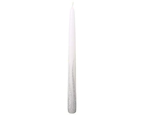 Vianočná sviečka Flame Silver kónická 29 cm bielo-strieborná