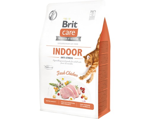 Granule pre mačky Brit Care Cat Grain-Free Indoor Anti-Stress 400 g Brit Care Indoor Anti-Stress krmivo pre mačky s čerstvým kuracím mäsom v balení