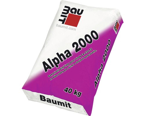 Samonivelizačný liaty poter Baumit Alpha 2000, 40 kg Vrece Baumit Alpha 2000 poter s hmotnosťou 40 kilogramov