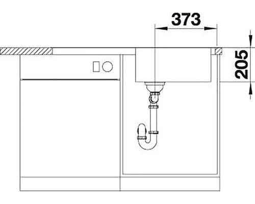 Výkres drezu s rozmermi 373 a 205
