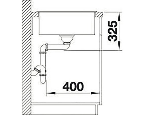Technický nákres drezu s rozmermi 400 a 325 milimetrov