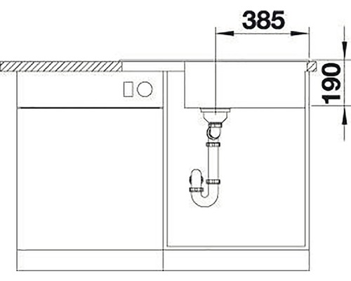 Nákres drezu s rozmermi 385 x 190 milimetrov.