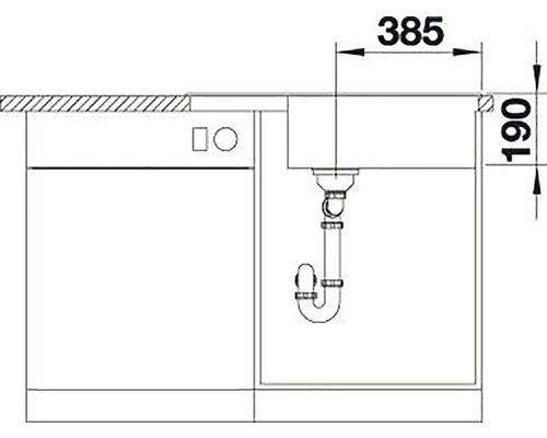 Technický nákres drezu s rozmermi 385 a 190.