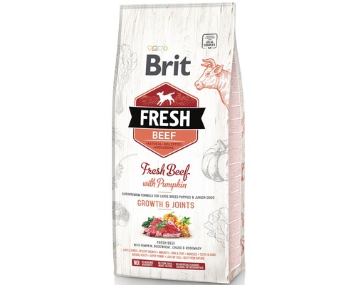 Granule pre psov Brit Fresh Beef Puppy Large 12 kg Brit Fresh hovädzie krmivo pre šteňatá veľkých plemien a mladé psy, s tekvicou.