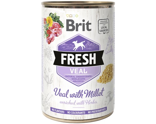 Konzerva pre psov Brit Fresh Veal with Millet 400 g Brit mokré krmivo pre psov s čerstvým teľacím a prosom v konzerve