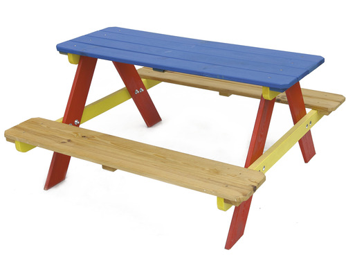 Detský záhradný nábytok Piknik farebná súprava stolík a 2 lavice