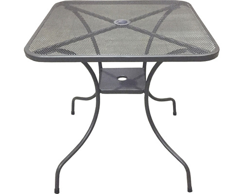 Štvorcový záhradný stôl s kovovou mriežkovou doskou a štyrmi nohami