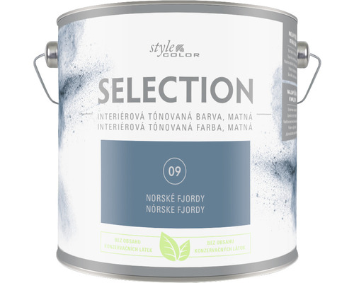 Farba na stenu StyleColor Selection Nórské fjordy modrá 2,5 l Vedro s interiérovou farbou Selection pre vnútorné použitie