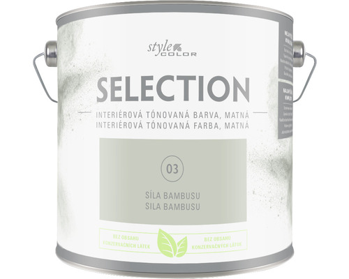 Farba na stenu StyleColor Selection Sila bambusu zelená 2,5 l Vedro s interiérovou tónovanou farbou Selection, odtieň 03