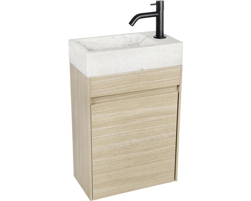 Kombinácia umývadla s umývadlom na dosku z mramoru a spodnou skrinkou s dvierkami