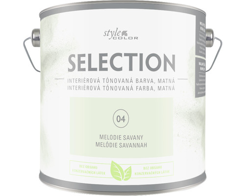Farba na stenu StyleColor Selection Melódie Savannah zelená 2,5 l Vedro s matnou interiérovou farbou Selection, odtieň Melodie Savany