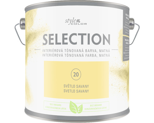 Farba na stenu StyleColor Selection Svetlo Savany žltá 2,5 l Vedro s matnou interiérovou farbou Selection, odtieň Savana