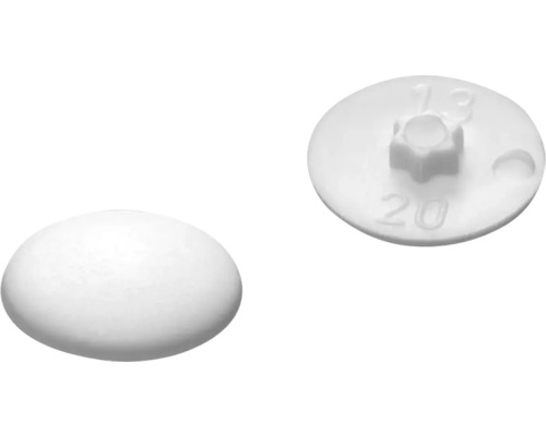 Dve biele krycie krytky z plastu s údajmi o veľkosti