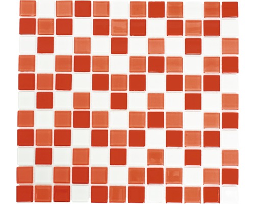 Sklenená mozaika mix červeno - biela 30,5x32,5 cm hrúbka 4 mm