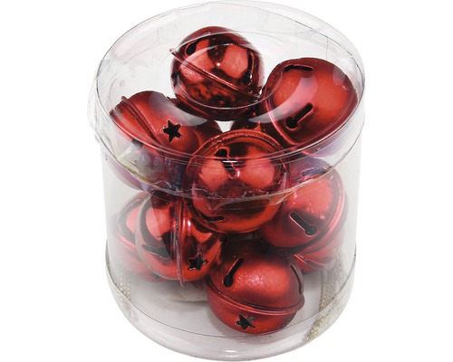 Rolnička červená Ø3 cm 12 ks Balenie zvončekov v priehľadnej plastovej krabičke