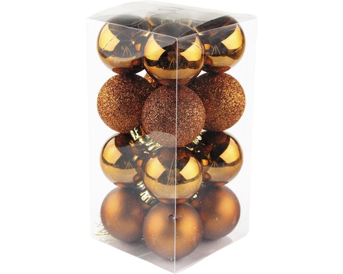 Vianočné ozdoby plastové gule Ø4 cm 16 ks hnedé Balenie vianočných gúľ z plastu v rôznom prevedení