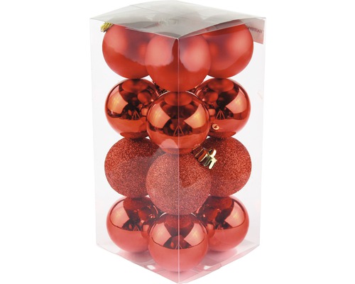 Vianočné ozdoby plastové gule Ø4 cm 16 ks červené Balenie vianočných gúľ z plastu